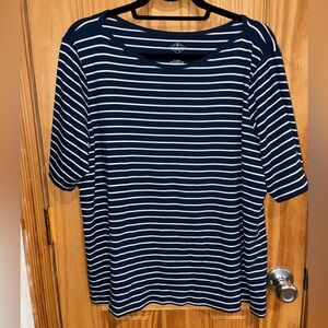 St. John's Bay Womens Boat Neck Elbow Sleeve T-Shirt - P XXL Navy Stripe